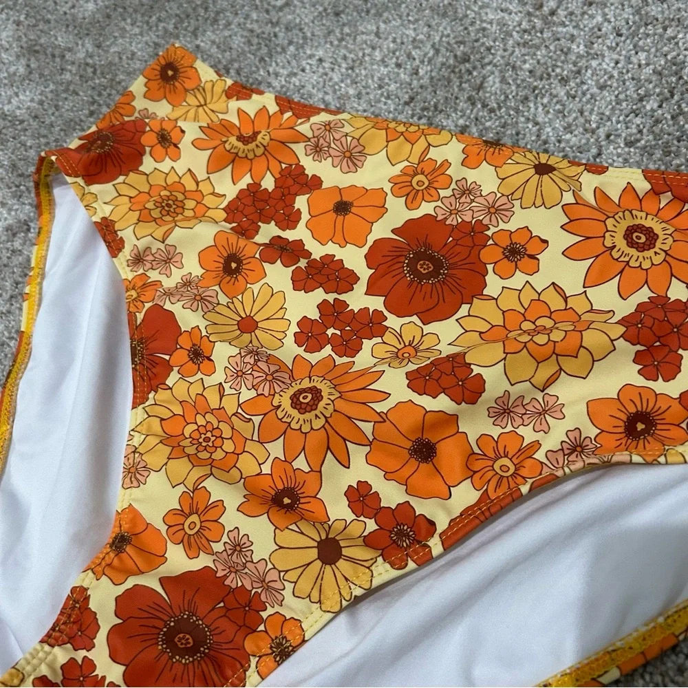 Geode Floral Bikini bottoms high waist 70s orange retro